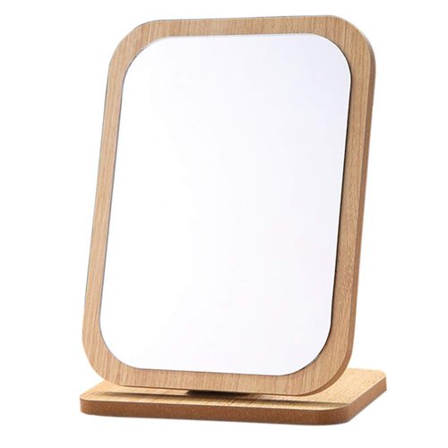 Aestivate Rectangle Compact Table Mirror Standing Wood Framed Mirror Desktop Mirror 90 Degree Rotating Mirror for Makeup Cosmetic