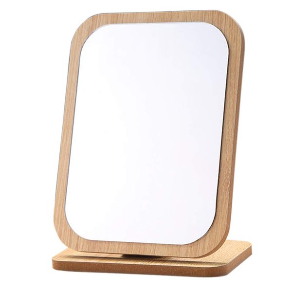 Aestivate Rectangle Compact Table Mirror Standing Wood Framed Mirror Desktop Mirror 90 Degree Rotating Mirror for Makeup Cosmetic