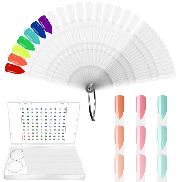 Laza 100 Pcs 3-in-1 Transparent Nail Swatch Sticks Box-packed with Ring and Numbered Stickers Nail Art Polish Color Display Tester Practice Sample Sticks Nail Supplies for Nail Techs - 300 Tips Square
