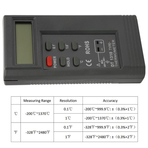 ‑1310 Digital Thermocouple Temperature Thermometer Portable Digital K Type Thermoemter The Off/℃/℉ Switch ‑200℃‑1370℃ / ‑328°F‑2498 °F