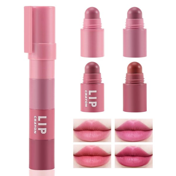 Boobeen Lipstick Crayon Lip Gloss Makeup Lasting Matte Velvet Multi-Color Lipstick Pencil, Crayon Lip Stick Set Gifts for Girls and Women, 4 Colors
