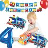 JOPARY Train 4th Birthday Decorations Boys Train, 4 Years Old Birthday Party Supplies With Number 4 Foil Balloons Train Birthday Banner,Latex Balloons For Kids Train Birthday Party Decoration