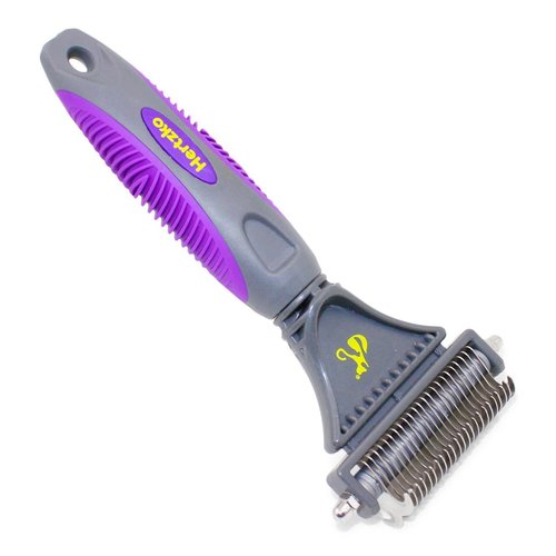 Pet Dematting Tool by Hertzko - Removes Loose Undercoat, Mats and Tangled Hair- Cat Matted fur Remover for Cats & Dogs - Great Grooming Comb Tool for Brushing, Dematting and Deshedding. (Grey)