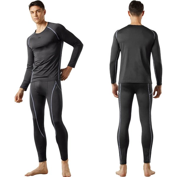 FITEXTREME MAXHEAT Mens Thermal Underwear Long Johns Set with Fleece Lined Grey S