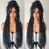 FABÉLLE Full Lace Braided Wigs Knotless Box Braided Wig with Boho Curls Natural Black Boho Braided Wig for Black Women Bohemian Braided Lace Front Wigs 30 Inch