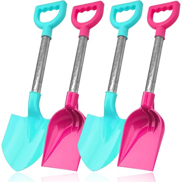Beach Shovel,4Pcs 15In Stainless Steel Sand Shovels with Plastic Spade and Handle Scoop Durable Sandbox Toys Set Outdoor Digging Gardening Tools Kit Summer Garden Snow Backyard Lightweight Accessories