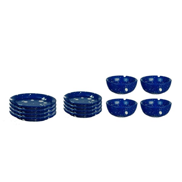 Dollhouse Miniature 1:12 Scale 12 Pc Blue Spatter Dishes SET #D2762