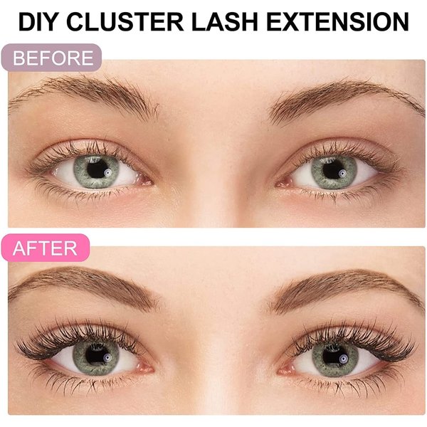 Fenshine Cluster Lashes Extensions Kit, 144 Pcs Individual Lashes Extension Kit with Lash Bond & Seal and Applicator, Wide Stem D Curl Mix 9-15mm Length DIY Eyelash Extension Individual False Lashes for Personal Use at Home
