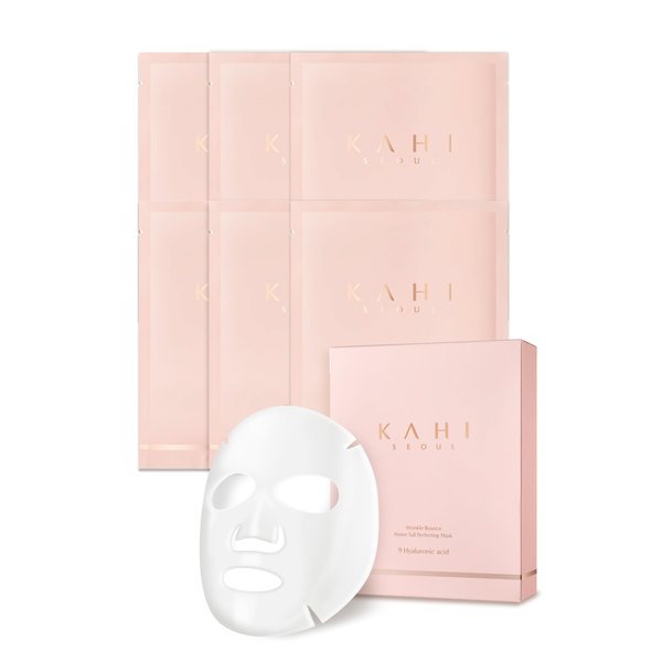 KAHI Wrinkle Bounce Water Full Perfecting Hydrating Face Mask Skin Care | Hyaluronic Acid Face Mask Korean Sheet Mask | Brightening Face Masks Beauty Glass Skin Korean Skincare (6EA, 1.23 oz)