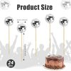 24 PCS Disco Ball Cupcake Toppers, Silver Small Mirror Ball Cake Toppers Reflective Mini Cake Decorations for 70s Disco Theme Dance Party Supplies