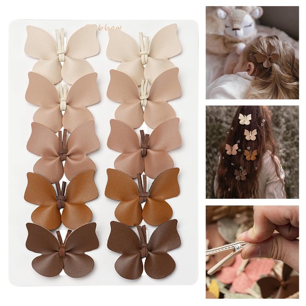 Bubbow 10 pcs Butterfly Hair Clips for Girls Women Toddler Baby,Leather Bows With Fully Lined Alligator Clips,Handmade Hair Accessories for Kids Child Teen Back to School Young Gifts Thick Thin Hair