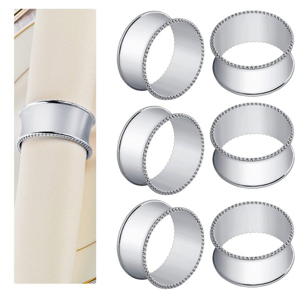 Frjjthchy 6 Pcs Stainless Steel Bead Side Napkin Rings Delicate Serviette Buckles (Silver)