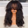 RHEANNA Kinky Yaki Wavy Bang Wig Human Hair 180 Density Brazilian Hair O Scalp Top Yaki Human Hair Wigs With Bangs For Black Women 16inch
