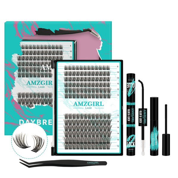 Lash Extension Kit Daybreak Lash Clusters kit Lash Bond and Seal Eyelash Remover and Lash Applicator for Diy Lash Extension Kit at Home by AMZGlRL(Daybreak,D-Mix8-16mm kit)