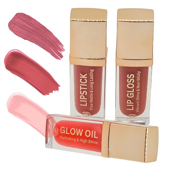 Phoenix Beauty Lip Trio: Liquid Matte Lipstick, Vibrant Lip Gloss, Hydrating Lip Oil; Lipstick - Long Stay, No-Smudge & Waterproof; Jojoba Oil + Vitamin E; Highly Pigmented, Mauve (Velvet Orchid)