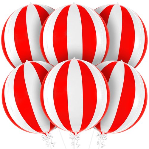 KatchOn, Red and White Carnival Balloons - Pack of 6, Circus Decorations | Red and White Striped Balloons for Carnival Theme Party Decorations | Circus Theme Party Decorations | Carnival Decorations