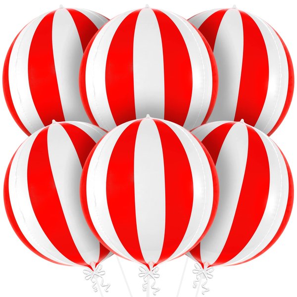 KatchOn, Red and White Carnival Balloons - Pack of 6, Circus Decorations | Red and White Striped Balloons for Carnival Theme Party Decorations | Circus Theme Party Decorations | Carnival Decorations