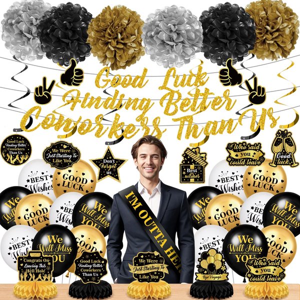 Coworker Leaving Decorations Going Away Party Decorations Good Luck Finding Better Coworkers Than Us Banner Include Hanging Swirls Balloons Honeycomb Centerpieces Sash for Coworker Retirement Goodbye Party Supplies