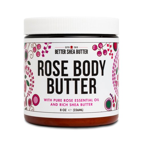 Rose Body Butter for Dry Skin with Moisturizing Whipped Raw Shea Butter and Rose Essential Oil | Ultra Hydrating Rose Lotion for Women | No Synthetic Fragrances | 8 oz Jar