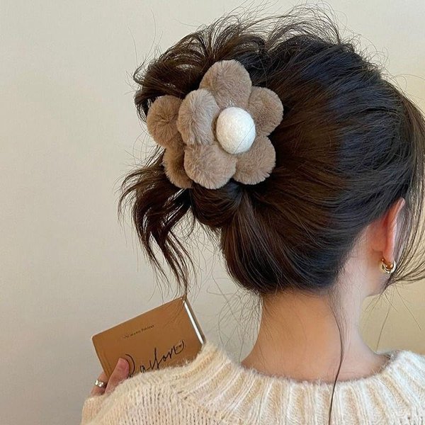 TUCEWP Flower Hair Clip for Women Girls, Brown Plastic Jaw Clip for Long Curly Thick Thin Hair, Strong Hold Hair Catch Clamps Barrettes, Hair Styling Clips