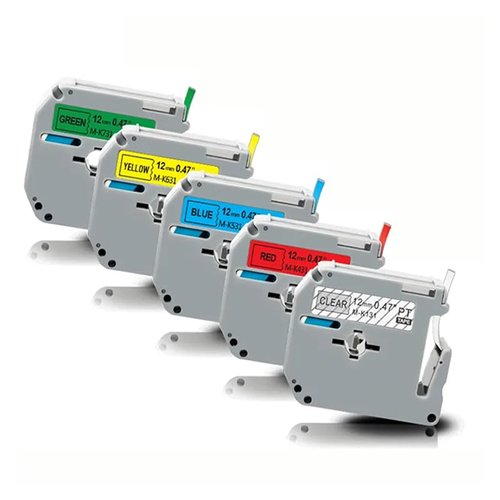 5 Pack Color M Tape M-K131 MK431 MK531 MK631 MK731 Tape 12mm Multicolored Label Tape Compatible with .47 Inch Tape for P Touch Label Maker PTM95 PT-90 PT-80 PT-70 PT-65 PT-45M