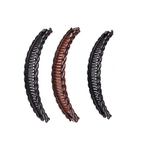 3Pcs Two Black And One Brown Tort Banana Clips Fish Clips Vintage Clincher Combs Tool for Thick Curly Hair Accessories Long Hair Clips Banana Hair Comb Fish Grip Slide Hair Clips Claws Set for Women