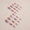 SINSEN Square Press on Nails Medium Length - French Tip Press on Nails Heart Deign, Glossy Pink Fake Nails with Adhesive Glue Stickers, Reusable Stick on Nails in 12 Sizes, 24 Pcs Medium French Nails