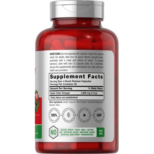 Apple Cider Vinegar Capsules | 1800mg | 200 Pills | Non-GMO, Gluten Free Supplement | by Horbaach