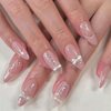 Foccna Press on Nails Medium Long Pearl Pink Fake Nails Almond Glossy 3D False Nail Tips Artificial Nails French Finger Manicure for Women and Girls-24pcs