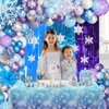 MEHOFOND Snow Birthday Party Supplies, Winter Wonderland Balloon Garland Arch Kit Blue Purple Foil Curtain Snowflake Tablecloth Snowflake Foil Balloons Winter Baby Girl Birthday Party Decorations