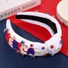 mokkia 4th of July Headband for Women American Flag Star Knotted Headbands Red White and Blue Rhinestone Crystal Top Knot Headbands Patriotic 4th of July Accessories Party Favors (American White)