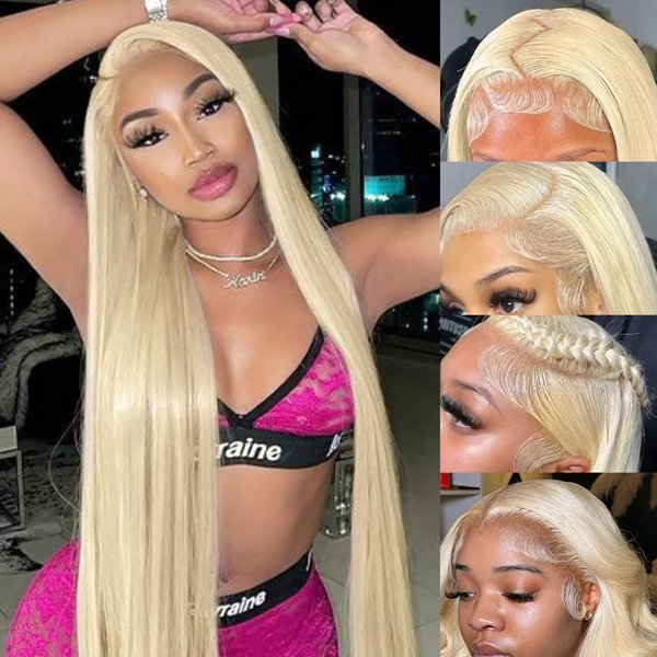Mayouda Blonde 13x4 HD Straight Lace Front Wigs with Baby Hair Blonde Lace Front Wigs Pre Plucked Natural Hairline Glueless Heat Resistant Fiber Hair Wig for Fashion Women (30Inch, Blonde)