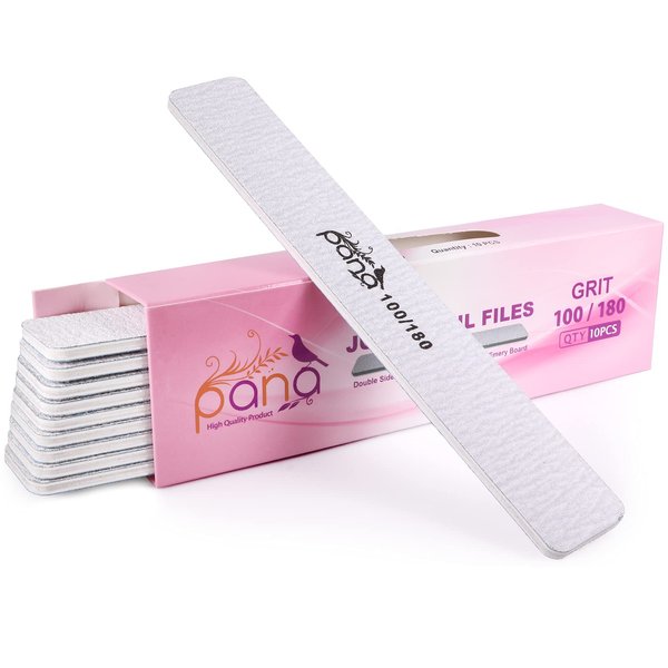 PANA Jumbo Double-Sided Emery Nail File for Manicure, Pedicure, Natural, and Acrylic Nails - Zebra (Grit 100/180) - 50 Piece Pack