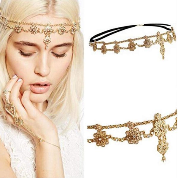 YERTTER Women Boho Vintage Silver Gold Head Chain Headpieces Hair Accessories Party Hair Jewelry for Women and Girls (Gold)