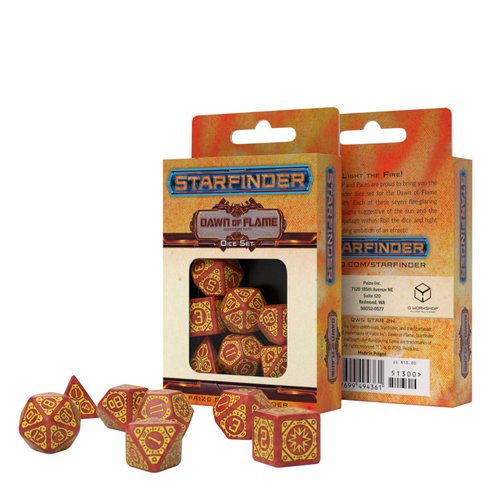 Q-Workshop Starfinder Dawn of Flame RPG Ornamented Dice Set 7 Polyhedral Pieces