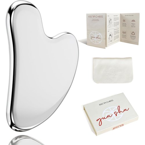 Rena Chris Gua Sha Facial Tools, Stainless Steel Guasha Tool for Acupuncture, Manual Massage Sticks for Jawline Sculpting and Puffiness Reducing, Gua Sha Scraping Massage Tool, Skin-Care Tool
