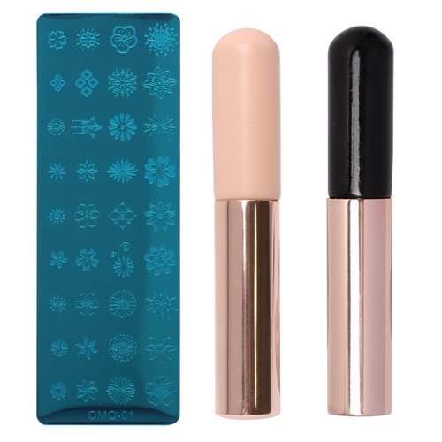 2pcs Silicone Nail Brush with 1pc x Nail Stamping Plate Portable Ombre Nail Brush Reusable Nail Art Brushes Gel Polish Brush (Black Pink)