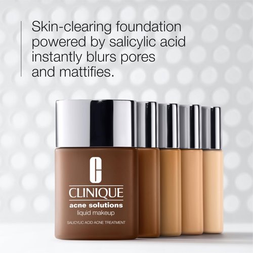 Clinique Acne Solutions Liquid Foundation Makeup With Salicylic Acid For Dry Combination to Oily Skin Types | Medium Coverage, Natural Matte Finish, Neutral