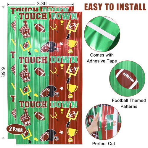 Superbowl Football Party Decorations Foil Fringe Curtains, 2 Pack 3.3x6.6ft Green Brown Tinsel Backdrop Super Bowl Sunday Night Football Game Day Photo Booth Backdrops Superbowl Party Decorations