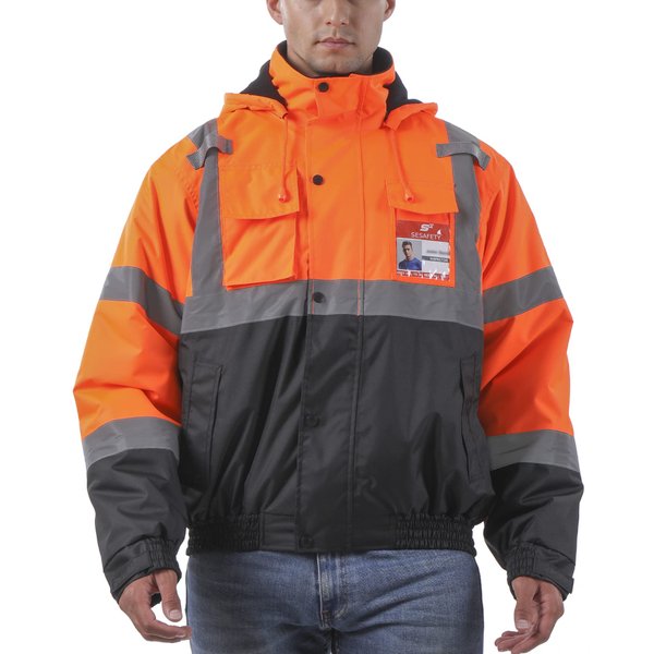 sesafety Reflective Jacket for Men, High Visibility Jackets for Men, Safety Jackets for Men, Hi Vis Construction Bomber Jackets Waterproof with Pockets and Zipper, Black Bottom, Class 3, Orange, L