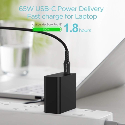 65W USB C PD Charger, KEYMOX Wall Charger Type C Fast Charging Power Delivery Foldable Adapter, for USB-C Laptops, MacBook, iPad Pro, iPhone, Galaxy,Pixel and More (USB C to C 2.0 Cable Included)