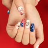 24Pcs 4th of July Press on Nails Medium Coffin Fake Nails Glossy Red Blue American Flag Glue on Nails Independence Day Patriotic False Nails with Star Heart Design Artificial Nails for Women and Girls