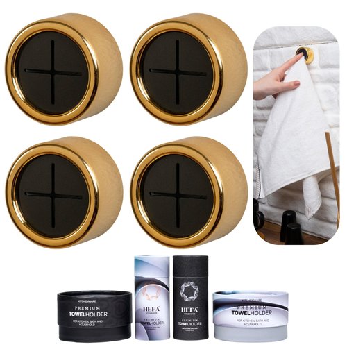 HEFA Modern Kitchen Towel Holder, 4 Pack Golden Yellow Chrome Plated Plastic Towel Hooks with Easy Install, Holds Up to 2 Pounds Each