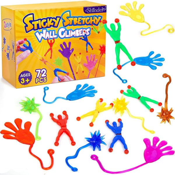 Shindel 72PCS Sticky Toys for Kids, Stretchy Sticky Toys Sticky Hands Wall Climbers Sticky Hammers for Party Favors Fun Fidget Toys Classroom Prize Goodie Bag