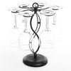 MyGift Black Metal Countertop Wine Glass Holder with Scrollwork Design, Freestanding Tabletop Stemware Storage Rack with 6 Hooks