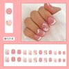 French Tip Press on Nails Short Petite Fake Nails Square Matte False Nails with Flower Designs Acrylic Nails Cute Extra Short Pink Glue on Nails Reusable Artificial Stick on Nails for Women Girls