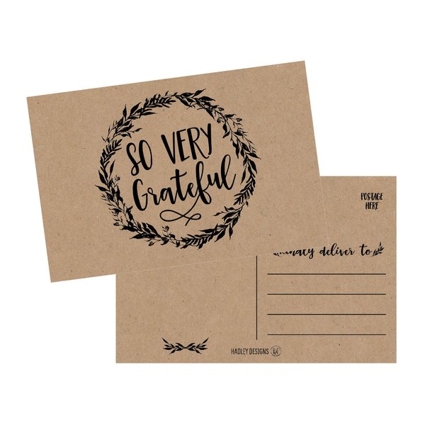 50 4x6 Rustic Kraft Thank You Postcards Bulk, Cute Matte Floral Thank You Note Card Stationery Set For Wedding, Bridesmaid, Bridal or Baby Shower, Teachers, Appreciation, Religious, Business, Holidays