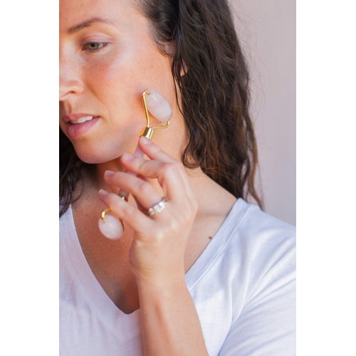 Papillon Organic Natural Rose Quartz Facial Roller Tool - Reduces Wrinkles and Puffiness - Facial Massager