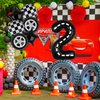 Race Car Birthday Balloons, 40 Inch Racetrack Number Balloon, Racing Car 2nd Birthday Party Supplies Race Car Theme Party Decorations 7 Pcs(2nd)