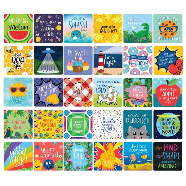 bloom daily planners Lunch Box Notes for Kids - Cute Back to School Lunch Accessories - Set of 30 Inspirational Cards for Girls, Boys & Teens (3” x 3”) - Lunchbox Love Notes - Assorted Designs